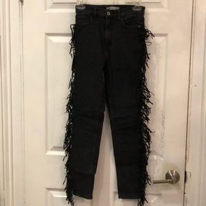 Super trendy black fringe jeans